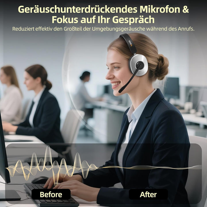 Wantek Kabelloses Headset mit Mikrofon, Bluetooth Headset mit Ladestation, Wireless Kabelloses Headp