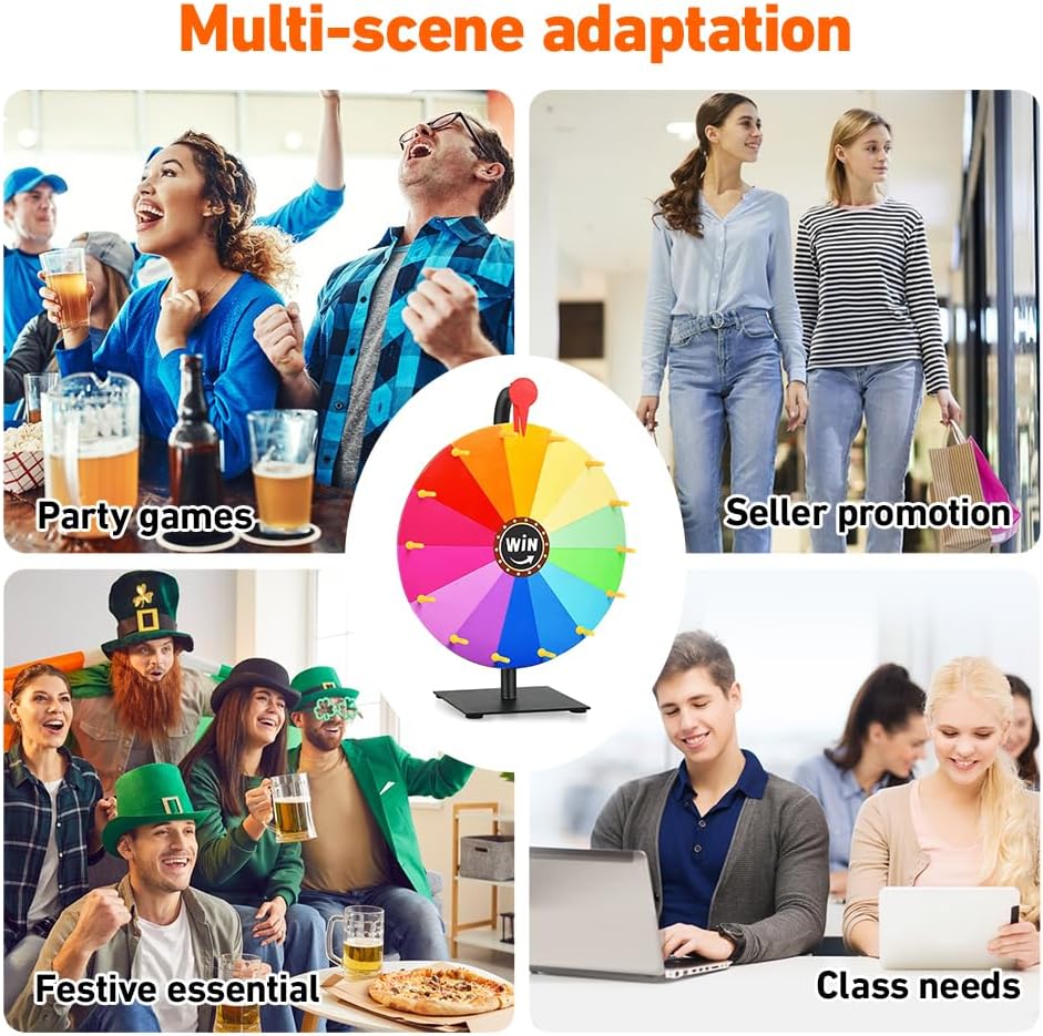 Glücksrad zum Drehen, 30cm Glücksrad zum Selbstgestalten mit 14 Slots, Spinning Prize Wheel mit Radi