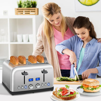 SEEDEEM Toaster 4 Scheiben, LCD-Display, 6 Farbeinstellungen Edelstahl-Toaster, 1,5'' breite Schlitz