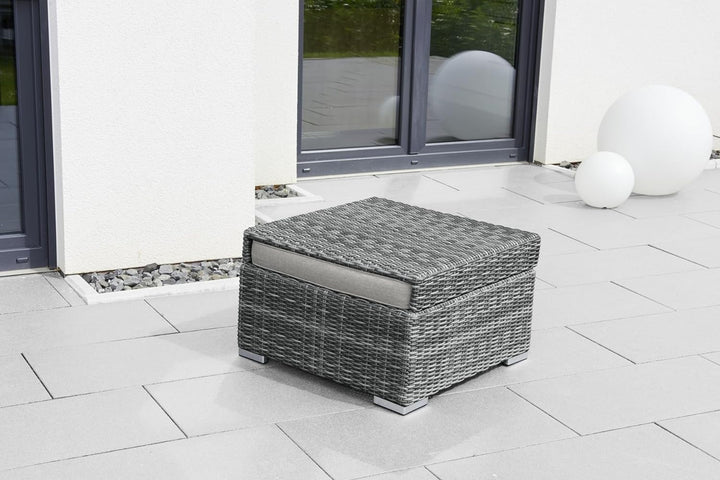 greemotion Hocker Bari mit Tablettfunktion anthrazit, inlusive Auflage in Grau, Halbrundgeflecht aus