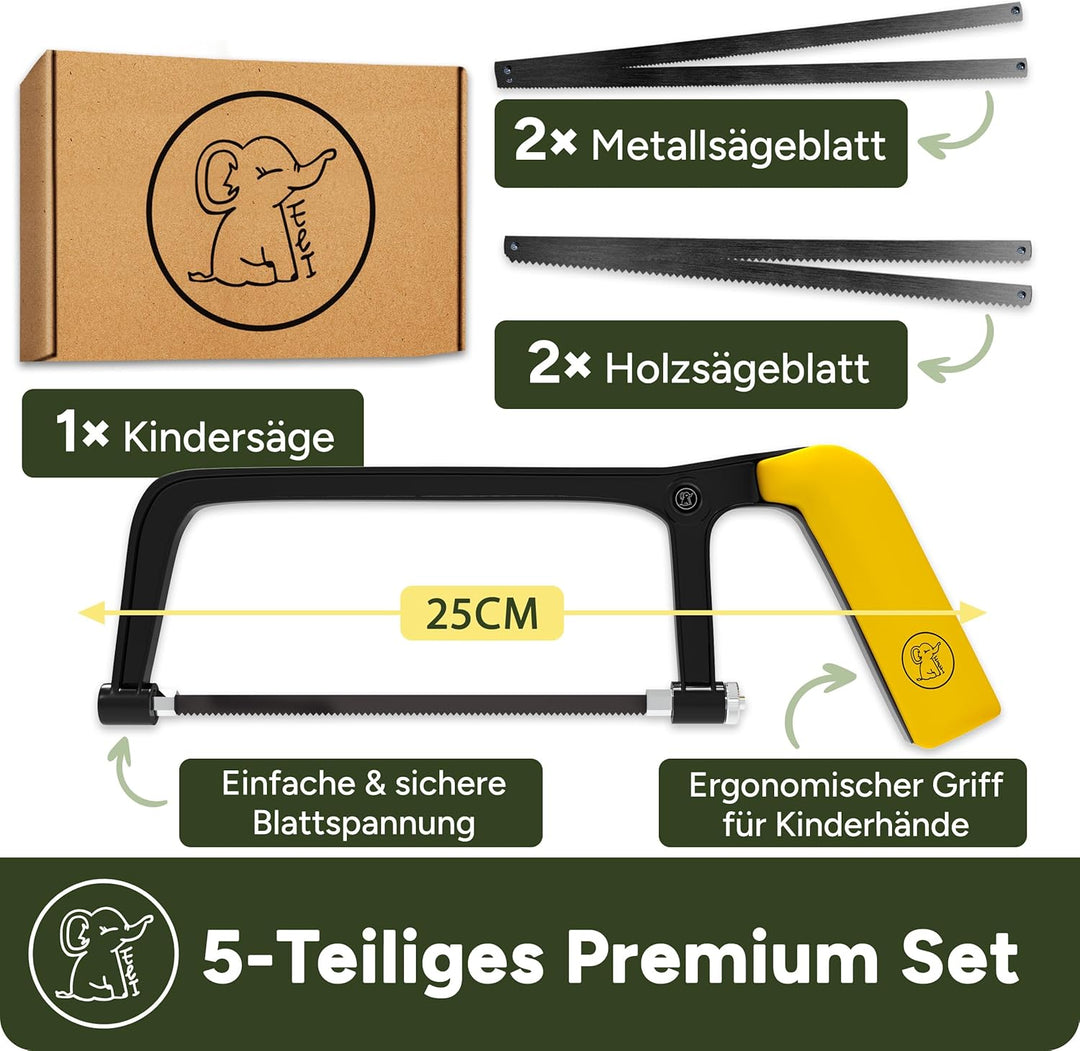 Eli® Kinderhammer + Säge – Echtes Werkzeug für Kinder mit ergonomisch rutschhemmenden Griff – Metall