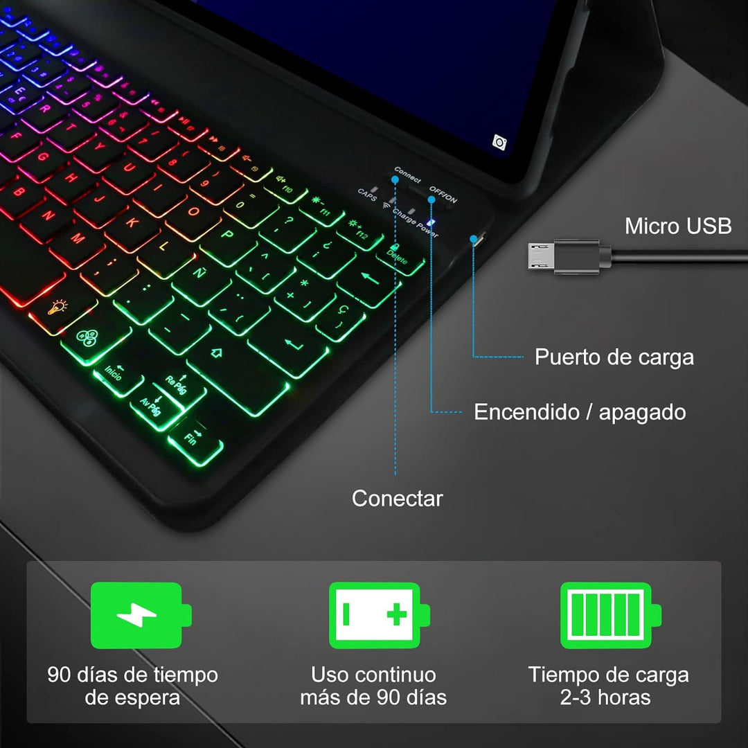 YUEJIDZ Schutzhülle mit Tastatur für Lenovo Tab P11 und P11 Plus TB-J606/TB-J607 Spanisch Ñ Hintergr