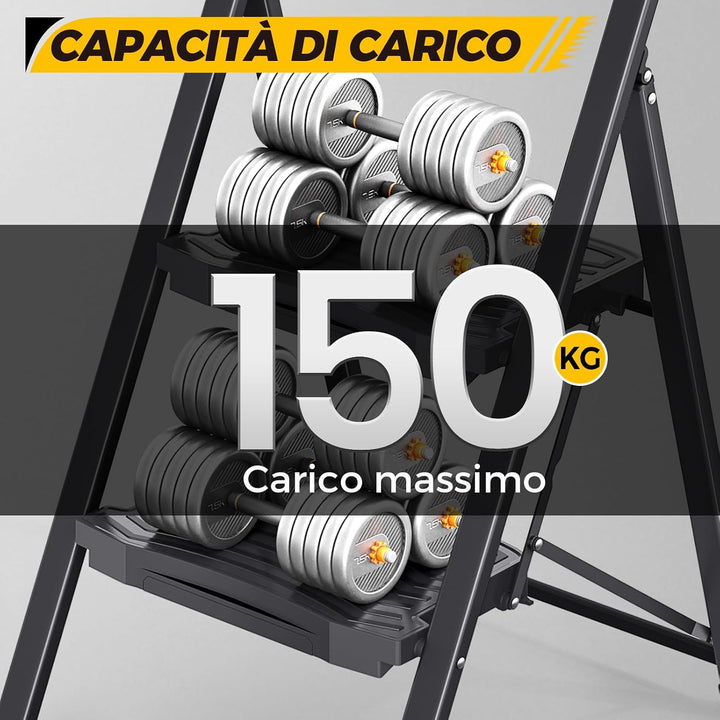 KINGRACK Trittleiter 2 Stufen, Leiter Klappbar mit Handlauf Belastbar bis 150 kg, Rutschfester Tritt