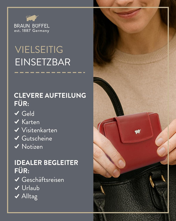 BRAUN BÜFFEL Damen Geldbörse aus echtem Leder Golf 2.0 - mit Reissverschluss - Portemonnaie für Frau
