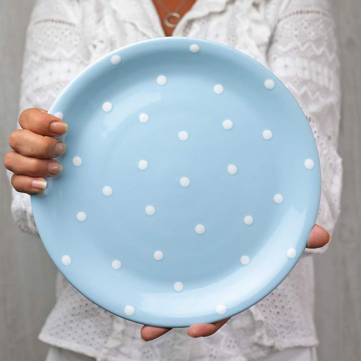 City to Cottage - Keramik Teller 25.5 cm | Hellblau und Weiss | Polka Dots | Handgemacht | Grosser S