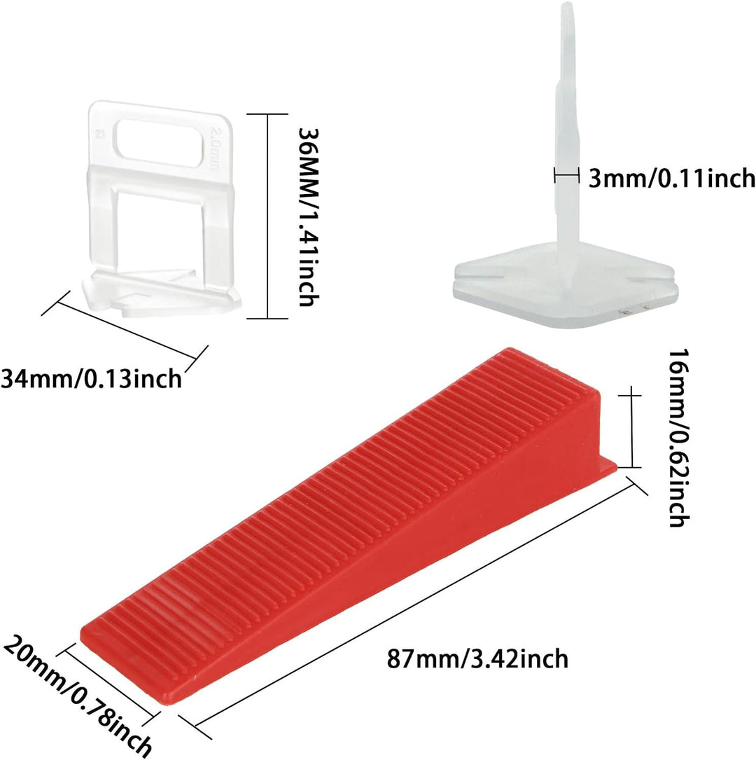 MIVIDE Fliesen Nivelliersystem, 3mm Fugenbreite Verlegehilfe 500 Laschen + 100 Keile + 1 Fliesenverl