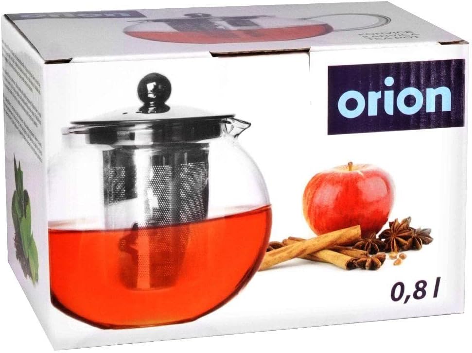Orion Teekanne Glas Borosilikatglas Hitzebeständig mit Edelstahl Abnehmbare Siebeinsatz Teesieb und