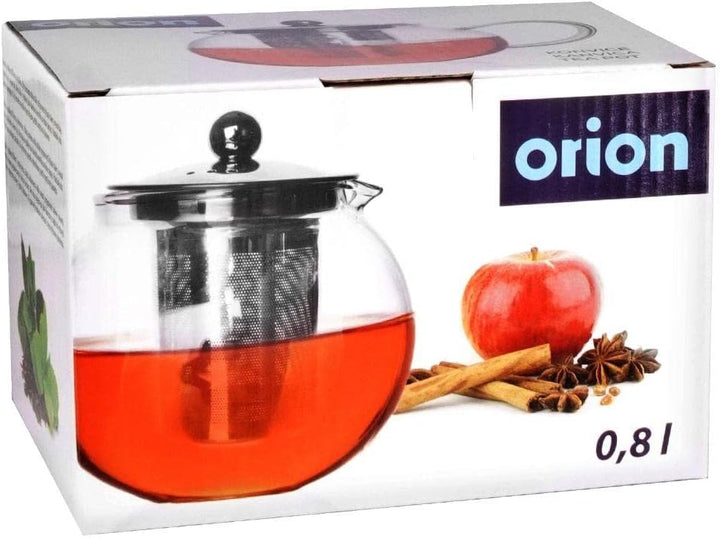 Orion Teekanne Glas Borosilikatglas Hitzebeständig mit Edelstahl Abnehmbare Siebeinsatz Teesieb und