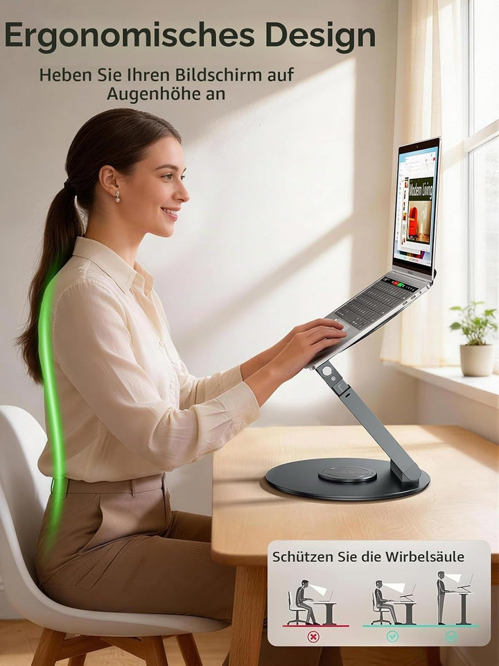 Anifrim 360° Drehbarer Laptop Ständer, Ausziehbar und Höhenverstellbar, Ergonomischer Laptophalter f
