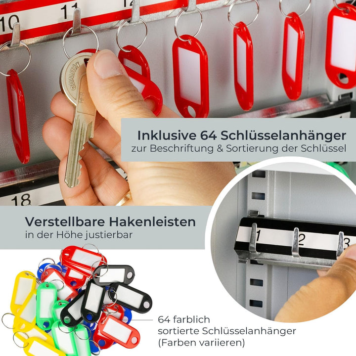 HMF Schlüsselschrank aus Stahl, abschliessbarer Schlüsselkasten für Büro, Verwaltung oder Fuhrpark |