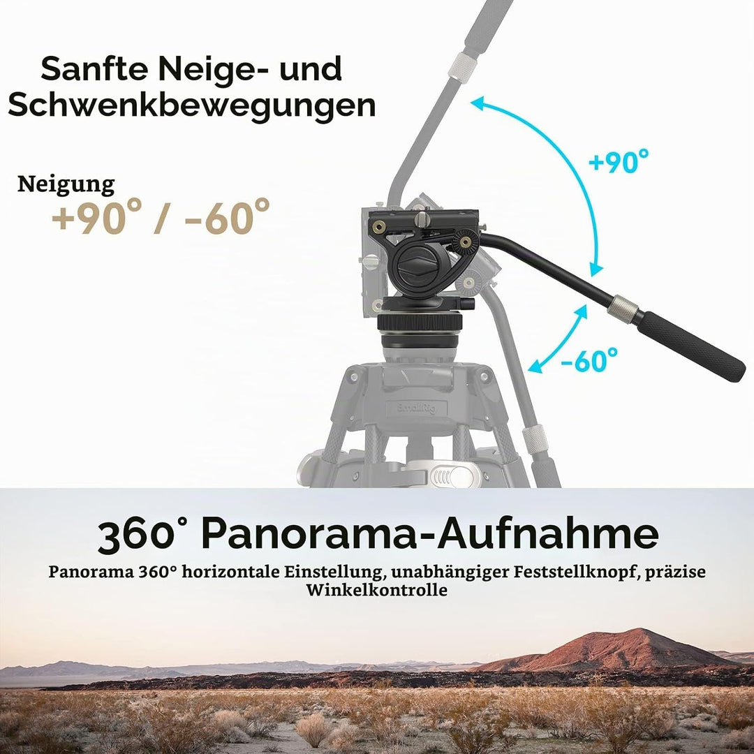 SmallRig Stativ Fluid Videokopf, mit Schnellwechselplatte für Manfrotto und für DJI RS 2 / RS 3 / RS
