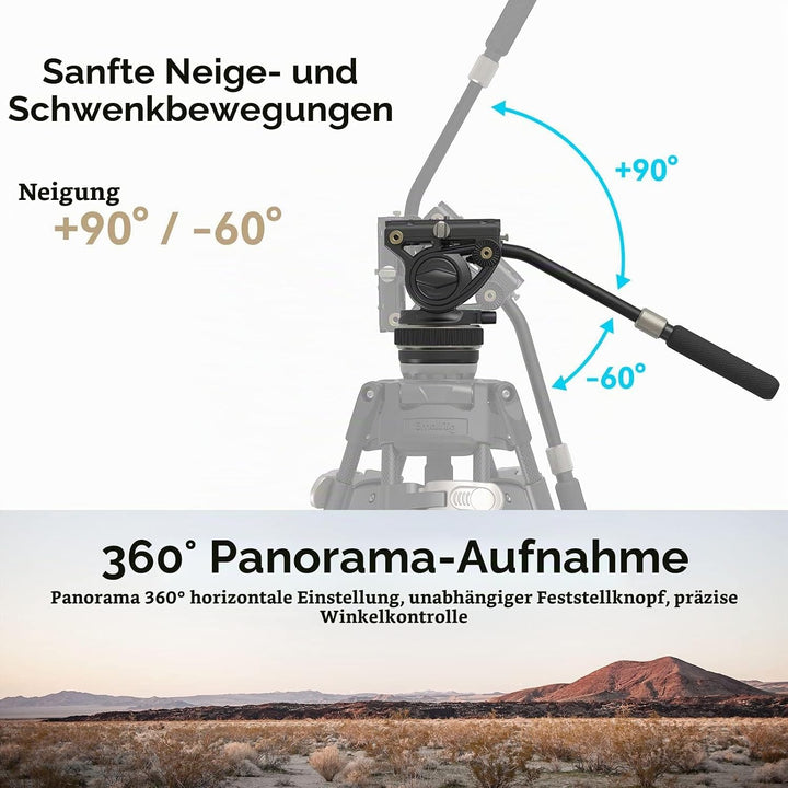 SmallRig Stativ Fluid Videokopf, mit Schnellwechselplatte für Manfrotto und für DJI RS 2 / RS 3 / RS
