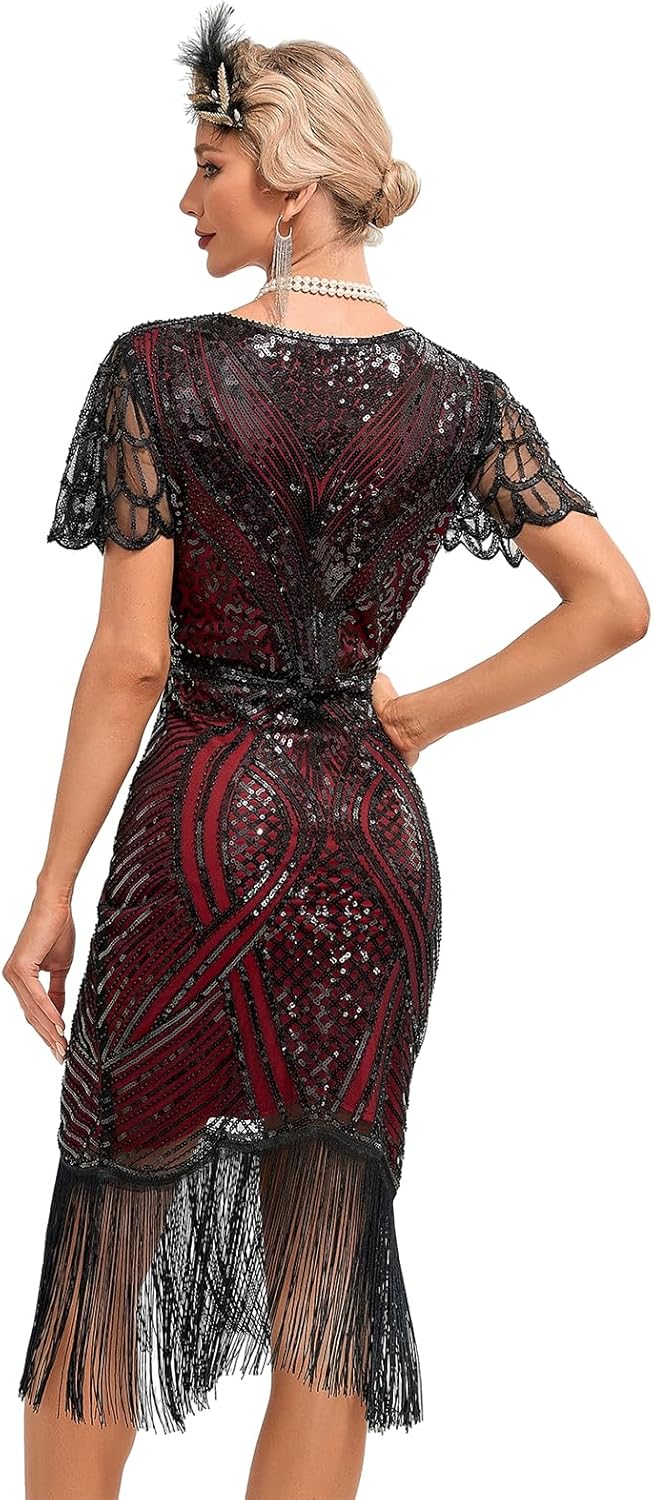 1920s Kleid Damen Flapper Charleston Kleid Gatsby Pailletten Cocktail Abschlussballkleid Party Kostü