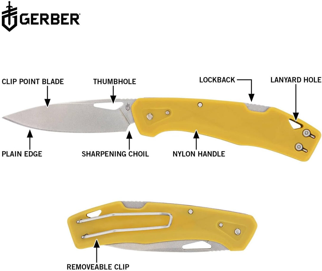 Gerber Taschenmesser mit Gürtelclip, LST, 440A Clip Poin-Edelstahlklinge, Griffschalen aus glasfaser