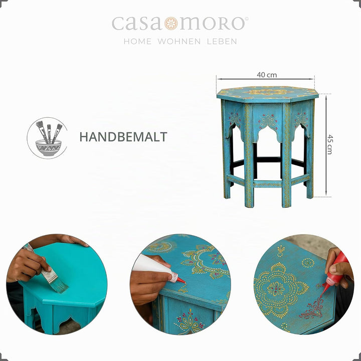 Casa Moro Orientalischer Beistelltisch Saada Blau L Höhe 45 cm x Ø 38 cm aus Holz handbemalt | Kunst