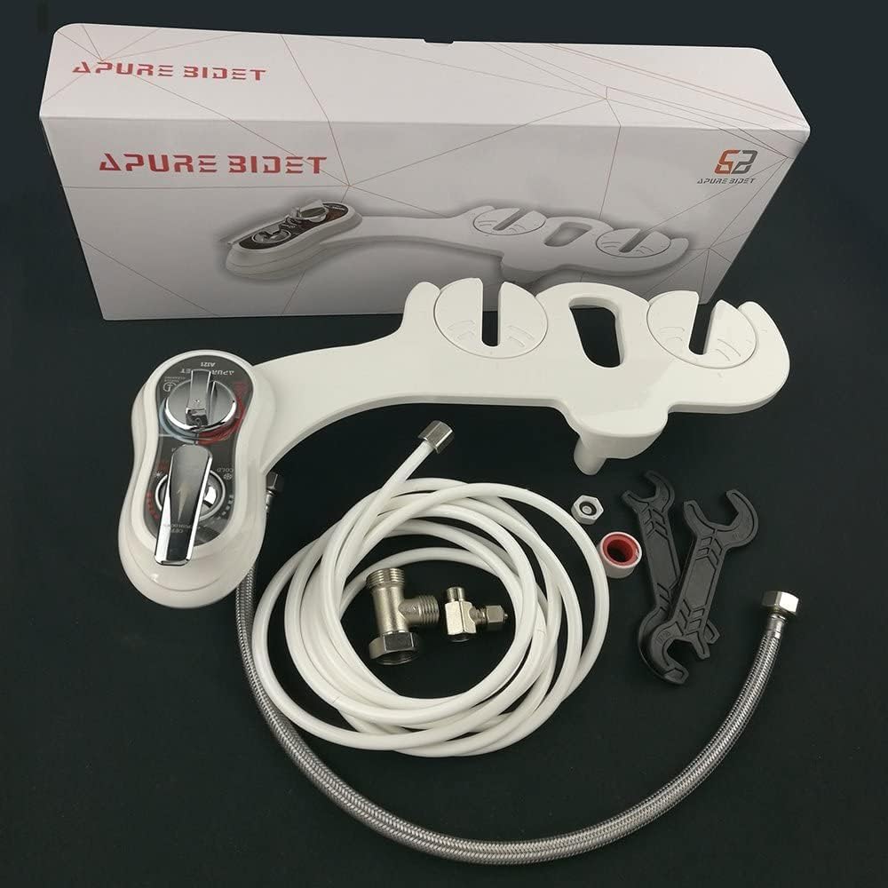APURE BIDET A121 Warm- und Kaltwasser-Bidet-Aufsatz für WC-Sitz, Doppeldüse, Rücken- und Damenwäsche