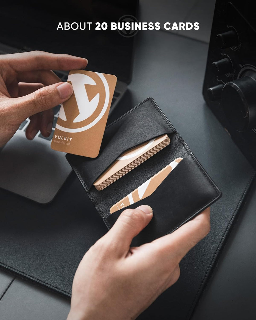 VULKIT Visitenkartenetui Echtes Leder Slim Visitenkartenhüllen für Herren Bifold Visitenkartenhalter