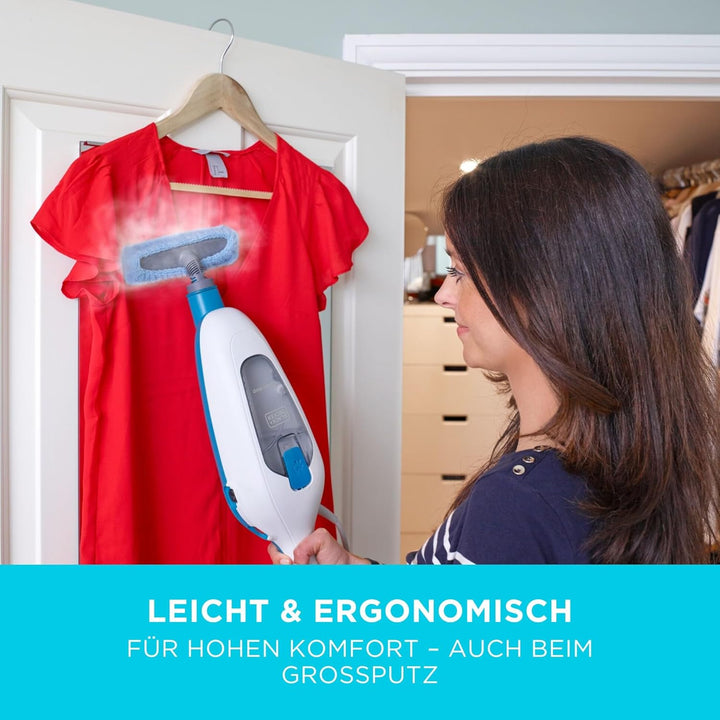 Black+Decker FSMH13E10-QS 10-in-1 Dampfbesen Steam Mop Deluxe (1300W, Dampfreiniger für hygienische