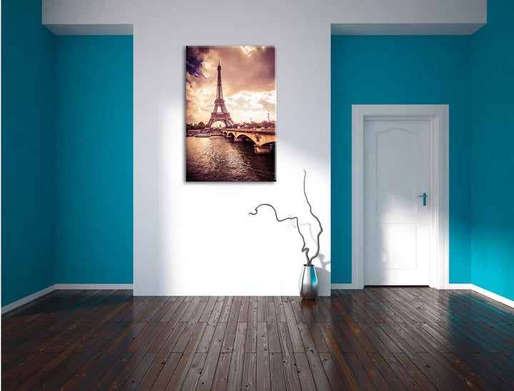 Eiffelturm in Paris, Format: 100x70 auf Leinwand, XXL riesige Bilder fertig gerahmt mit Keilrahmen,
