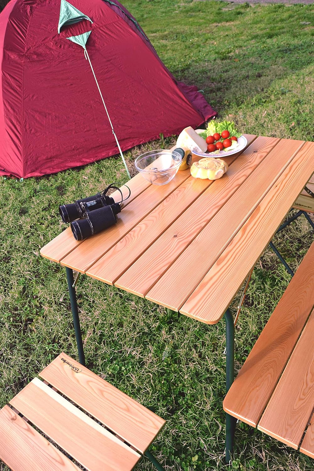 CASTELMERLINO 46 Klapptisch Camper Lärche 80 x 60 cm mit Tasche Nylon 60 x 80 Grau und Natur, 60 x 8