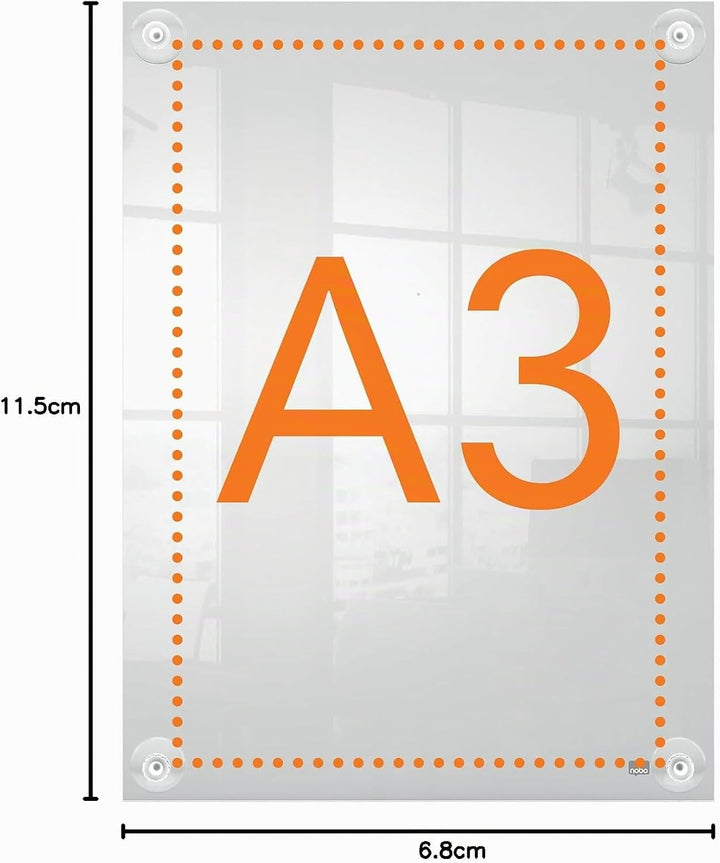 Nobo A3 Posterrahmen aus Acryl mit Wandhalterung, rahmenlos, Hoch-/Querformat, Befestigung mit Saugn