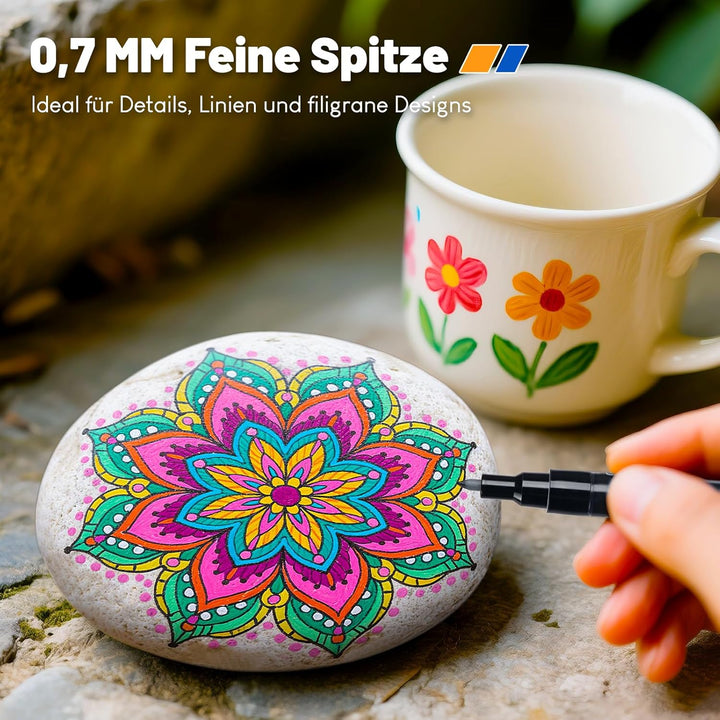 APOGO Acrylstifte für Steine Wasserfest Steine zum Bemalen, 18 Farben 0.7mm Acrylstifte Set für Weih
