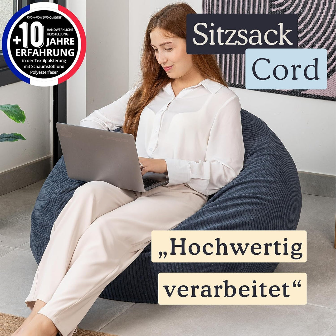 bananair - Sitzsack Kinder - Cordstoff Breit Gerippt - Weich und Bequem - Maschinenwaschbarer Bezug
