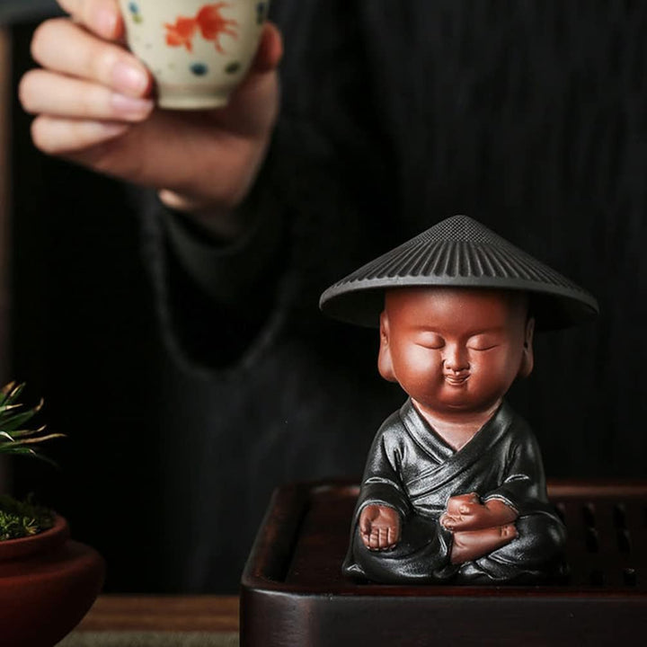 Operitacx Teefilter Chinesische Buddha-statue Meditierende Buddhafiguren Glückliche Buddha-figur Kle