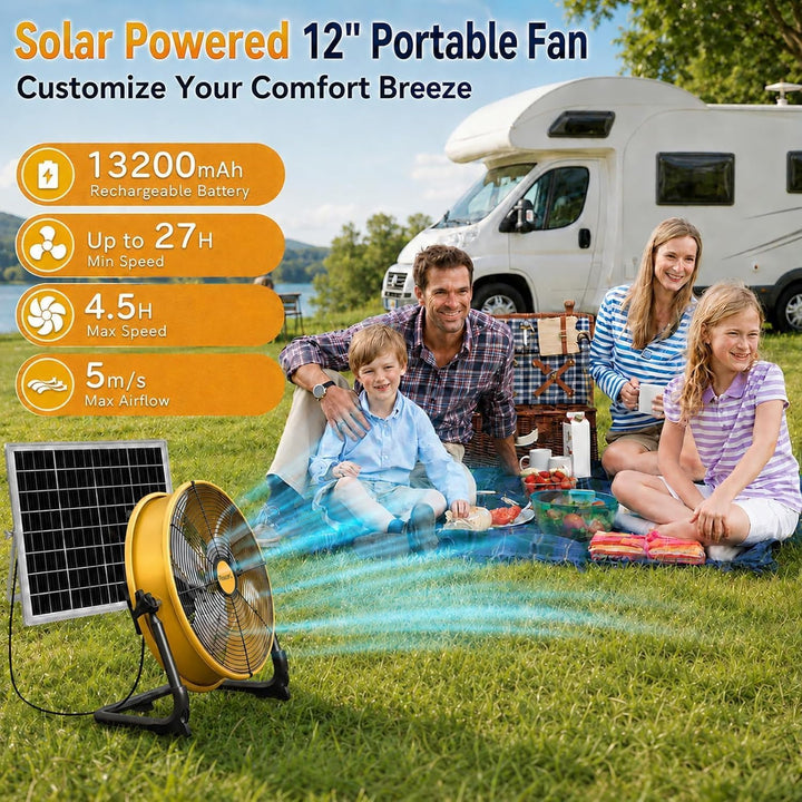 T-SUNUS Bodenventilator mit Solarpanel, Standventilator Windmaschine Metall Leise mit Typ C und USB