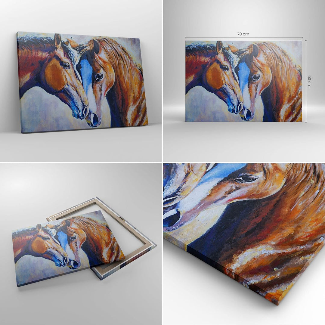 Bilder auf Leinwand Pferd Tier Bindung Leinwandbild mit Rahmen 70x50cm Wandbilder Dekoration Wohnzim