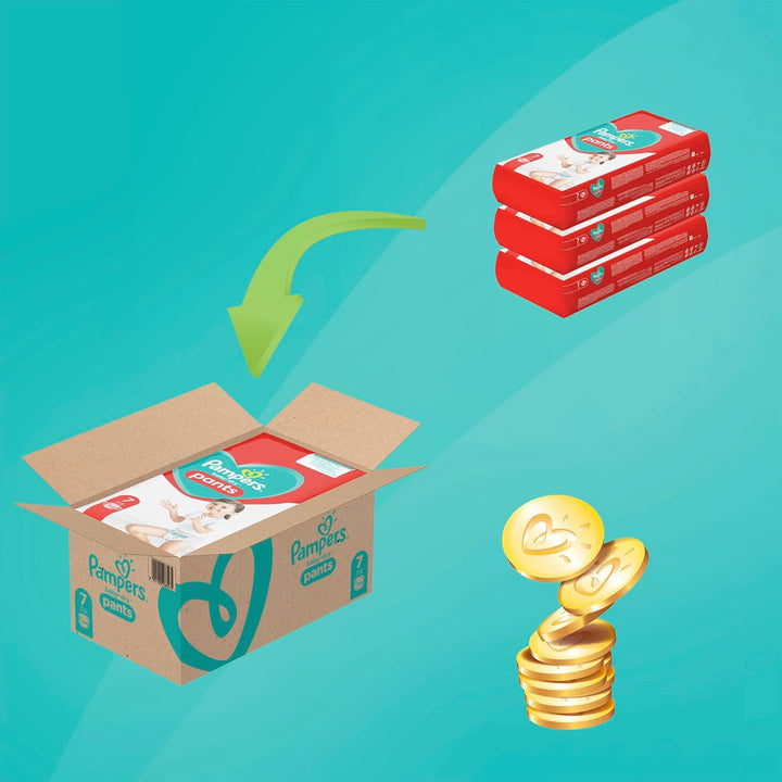 Pampers Windeln Pants Grösse 7 (17kg+) Baby-Dry, Extra Large mit Stop- und Schutz Täschchen, MONATSB