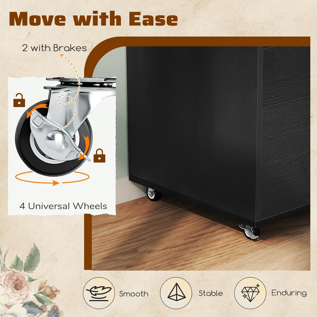 GIANTEX Aktenschrank auf Rollen, Rollcontainer mit Schubladen, mobiler Druckerständer für Home-Offic