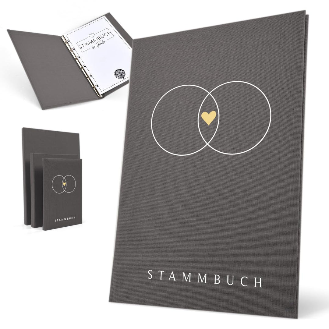 Hochzeitideal – Stammbuch der Familie Serie Alan grau DIN A4 - Buchbinderleinen Stammbuch Hochzeit -