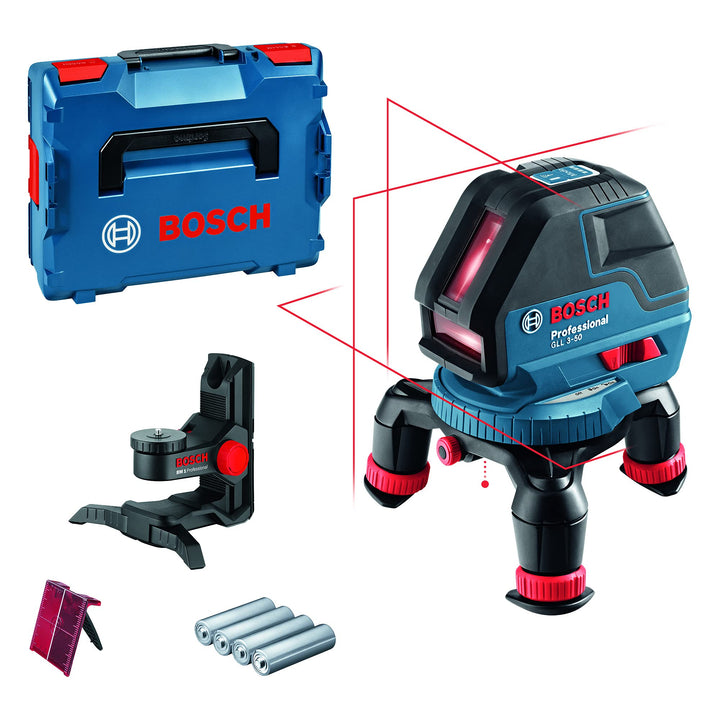 Bosch Professional Linienlaser GLL 3-50 (roter Laser, für innen, Arbeitsbereich: 10 m, 4 x AA-Batter