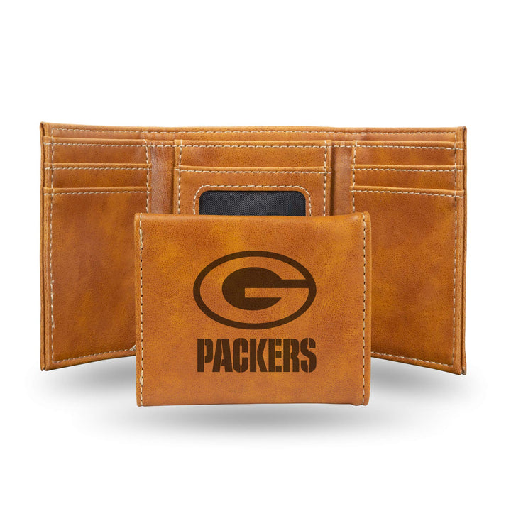 Rico Industries NFL Laser Engraved Tri-Fold Wallet, Brown Green Bay Packers, Green Bay Packers