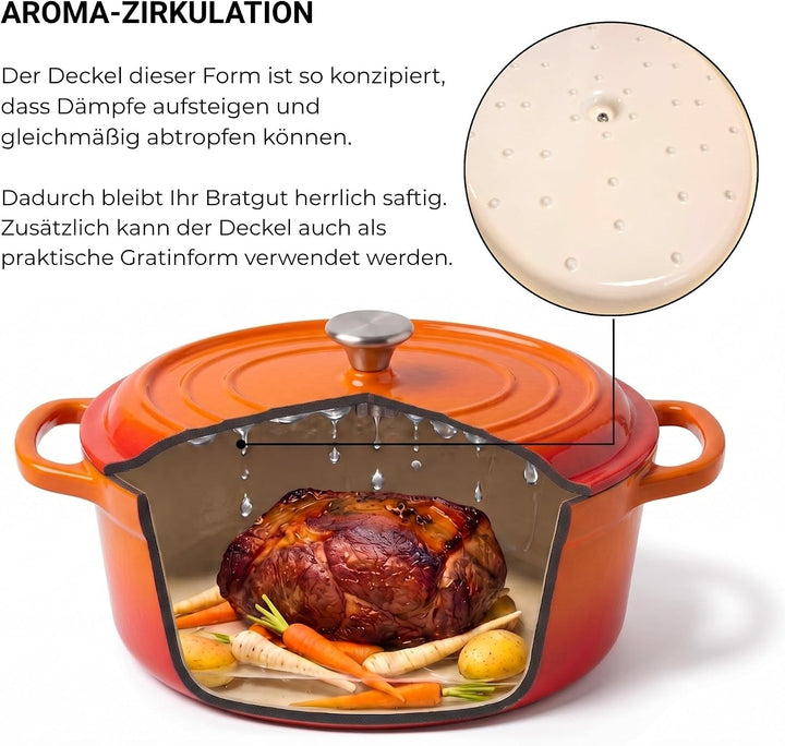 osoltus Bräter Gusseisen m. Deckel Emaille Bratentopf Gusseisentopf (Orange, oval) Orange oval, Oran