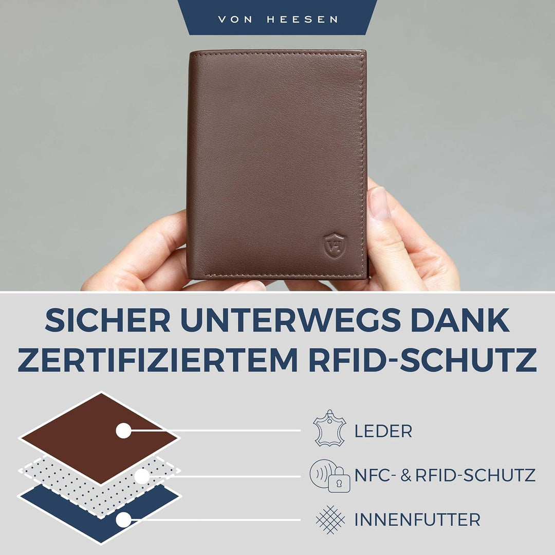VON HEESEN Leder Geldbörse Herren mit Münzfach &amp; RFID Schutz I Echtleder Geldbeutel für Männer &amp; Dam