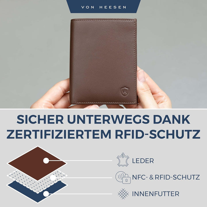 VON HEESEN Leder Geldbörse Herren mit Münzfach &amp; RFID Schutz I Echtleder Geldbeutel für Männer &amp; Dam
