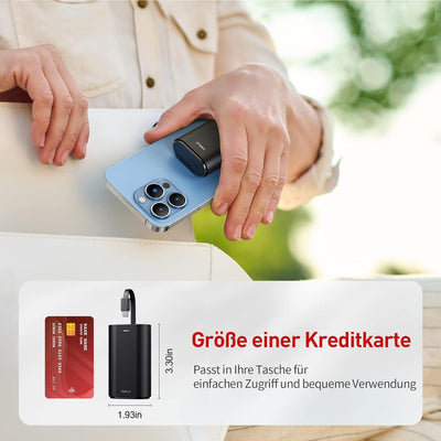 iWALK Klein Power Bank 9000mAh, Tragbares Externes Ladegerät mit Integrierte Kabel Mini Fast Charge