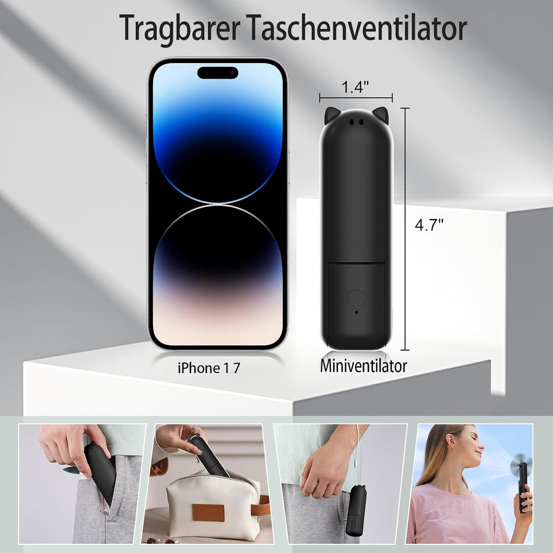 Handventilator to Go, 125g Ultraleichter Taschenventilator Mini, 20H Max Akku mit Powerbank, USB Auf