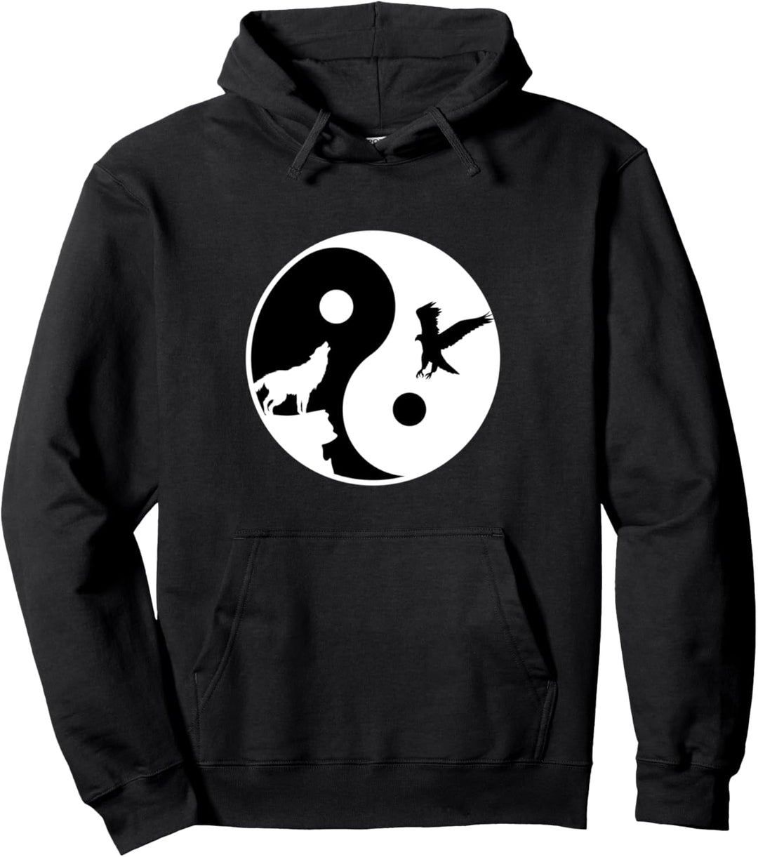 Yin und Yang Tiere Wild Natur Wolf Vögel Adler Vogel Wald Pullover Hoodie