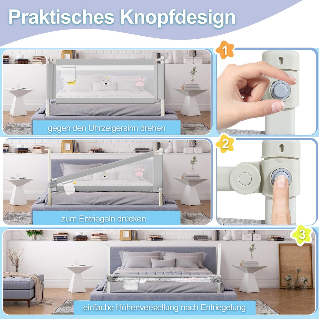 Ansobea 150cm Bettgitter｜Bettschutzgitter für Kinder｜Kinderbettgitter faltbar Kleinkindgitter｜Kinder