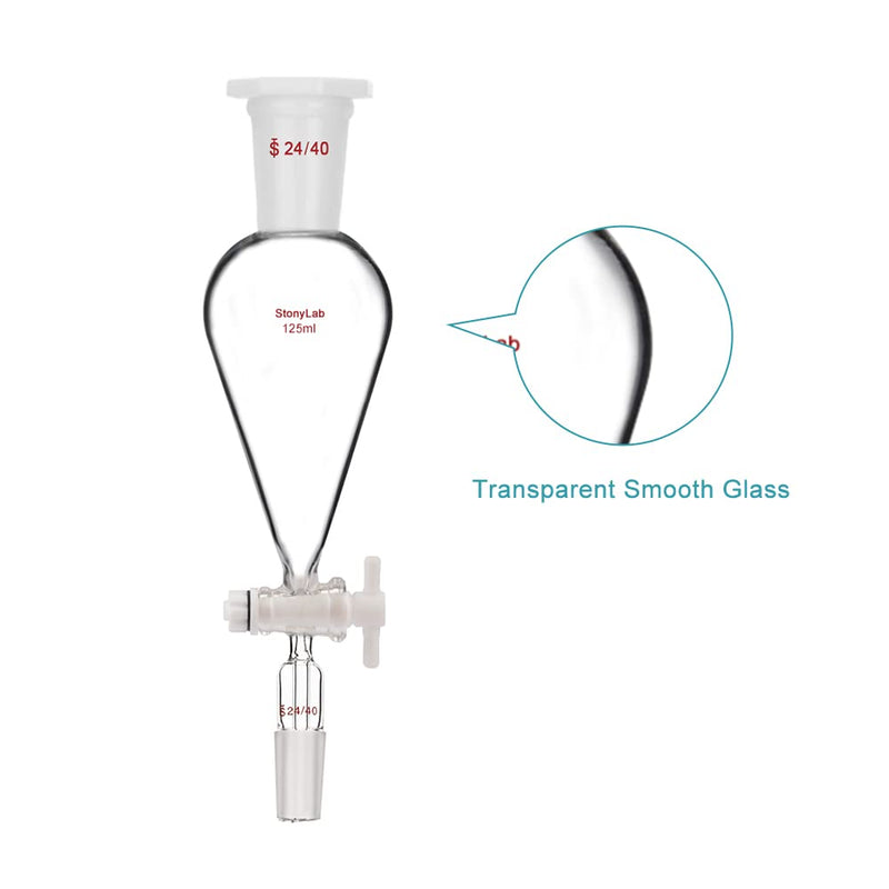 stonylab Scheidetrichter Glas, 125 ml Separatorentrichter mit PTFE-Absperrhahn Konischer Birnenförmi