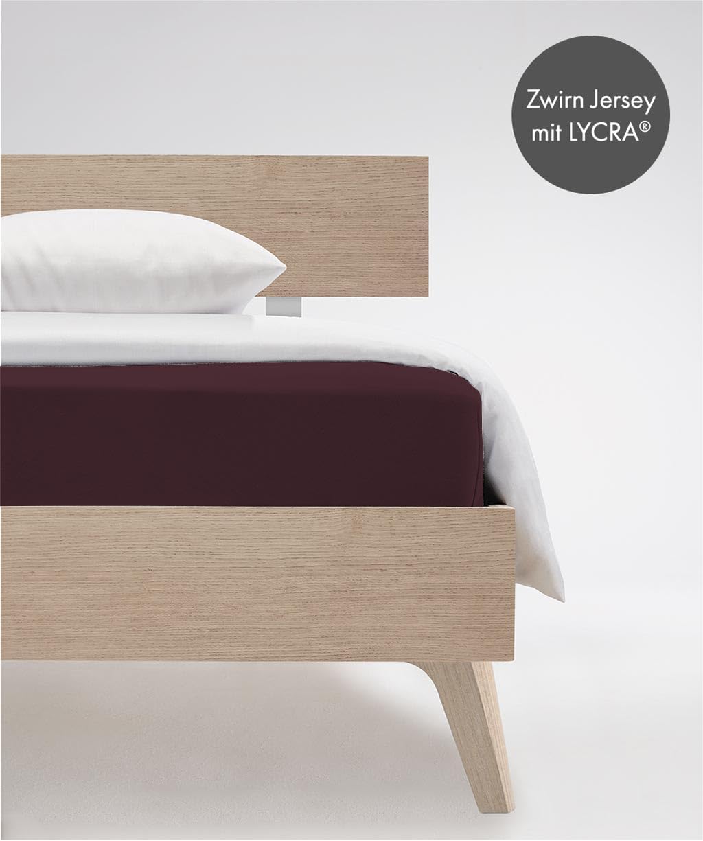 fleuresse Comfort Spannbettlaken, Jersey, Pflaume, 200 x 200 cm Pflaume 200 x 200 cm, Pflaume 200 x