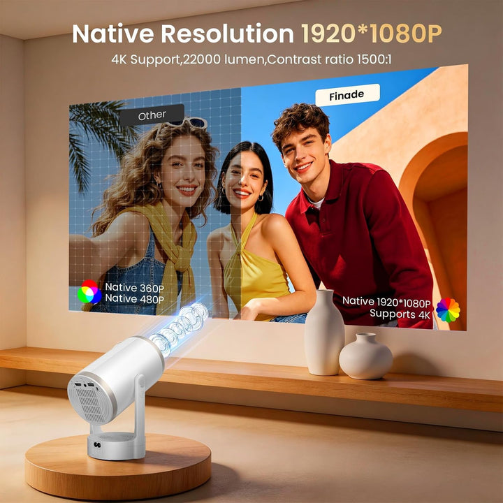 Mini Beamer 4K 1080P Full HD, 200ANSI Projektor, Auto Fokus &amp; Auto Keystone | 22.000 Lumen, WLAN 6 &amp;