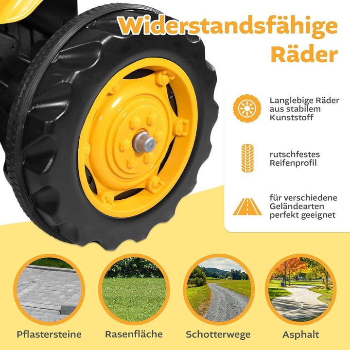Lemodo Trettraktor ab 3 Jahre | Kinder Traktor in gelb| Traktor zum draufsitzen | Kindertraktor mit