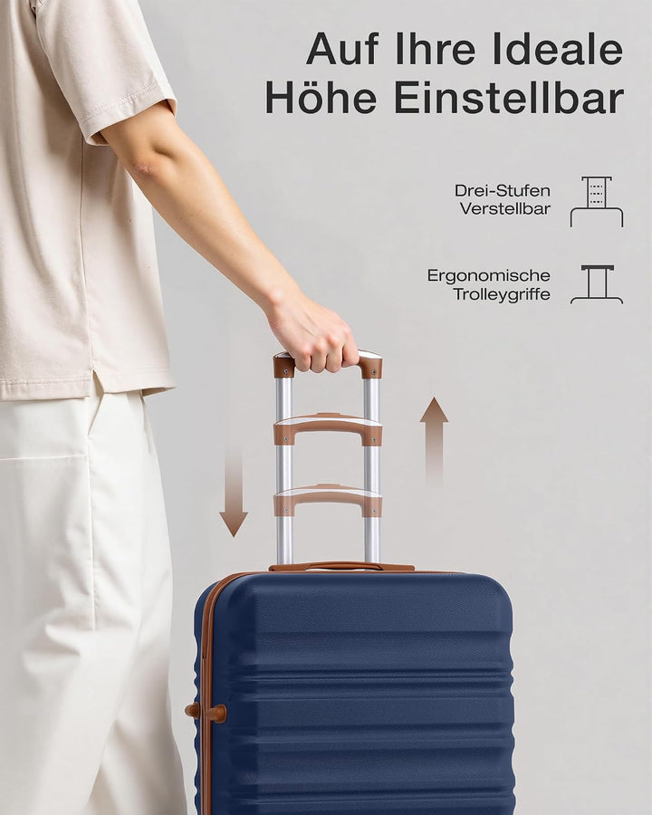 COOLIFE Hartschalen-Koffer Trolley Rollkoffer Reisekoffer mit TSA-Schloss und 4 Rollen (Blau/Braun,