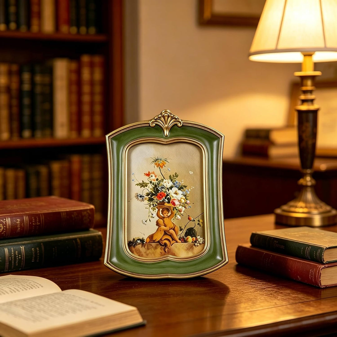 Kangce Vintage Bilderrahmen 10,2 x 15,2 cm, antiker kunstvoller Fotorahmen, Tisch- und Wandbehang, a