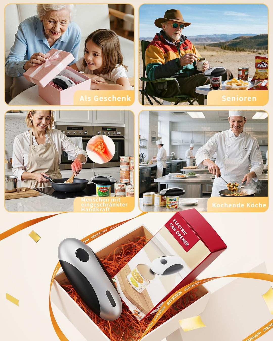 SWEETFULL Elektrischer Dosenöffner,USB Wiederaufladbarer Automatisches Dosenöffner-Set, perfekt für