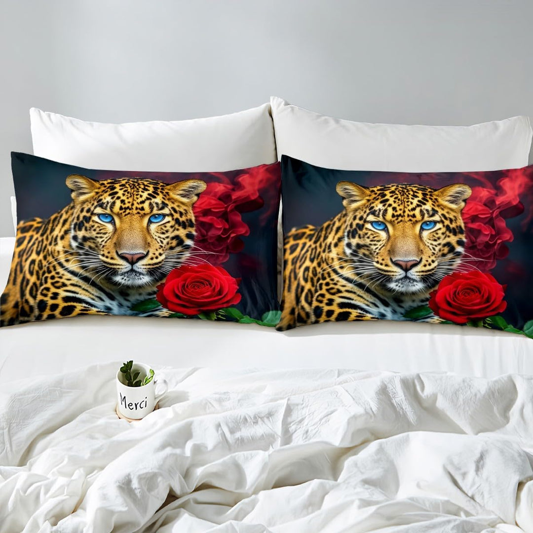 Homewish Leopard Bettbezug, Cheetah Bettwäscheset Rose Blume Trösterbezug 135x200, Für Kinder Jungen